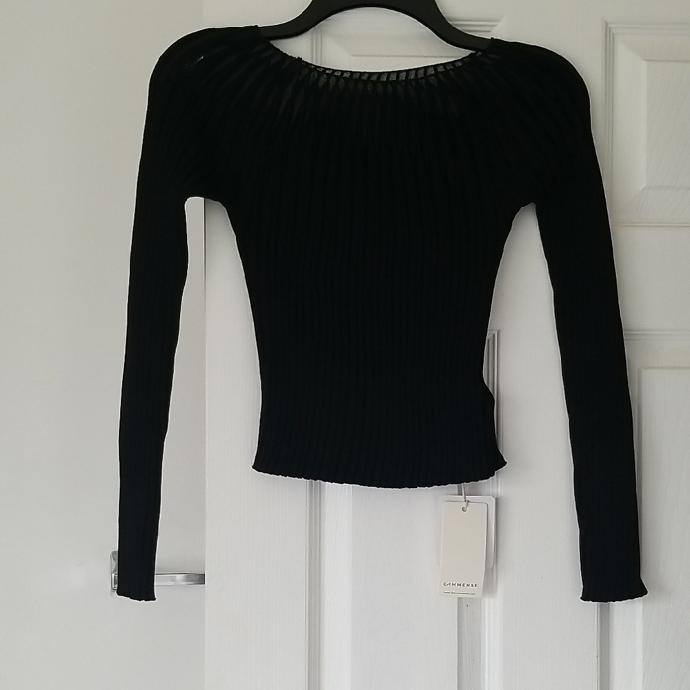 Commense Black Ribbed Long Sleeve Blouse